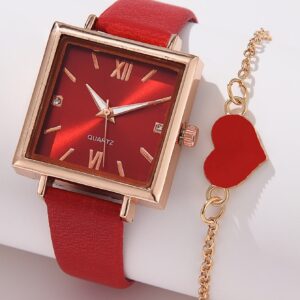 1pc Square Pointer Quartz Watch & 1pc Bracelet