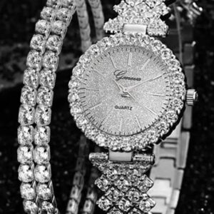 1pc Rhinestone Decor Quartz Watch & 2pcs Rhinestone Decor Bracelet